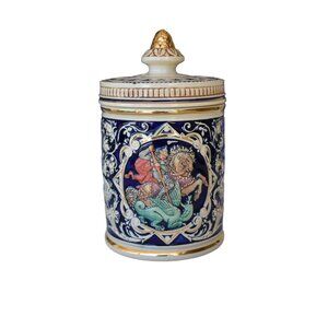 Vintage Medium Hand Crafted German Stone Wear Dragon Slayer Tobacco Jar 8X5